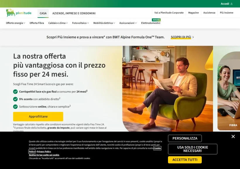 Schermata della pagina offerta di Eni Plenitude