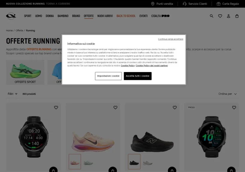 Schermata della pagina offerta di Cisalfa