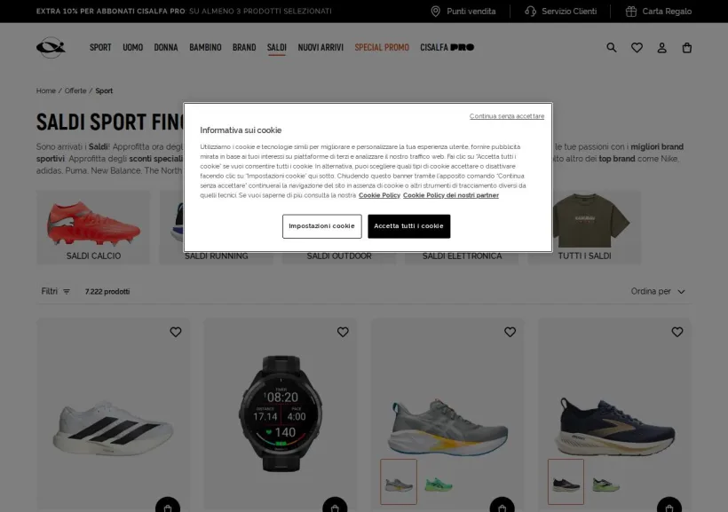 Schermata della pagina offerta di Cisalfa