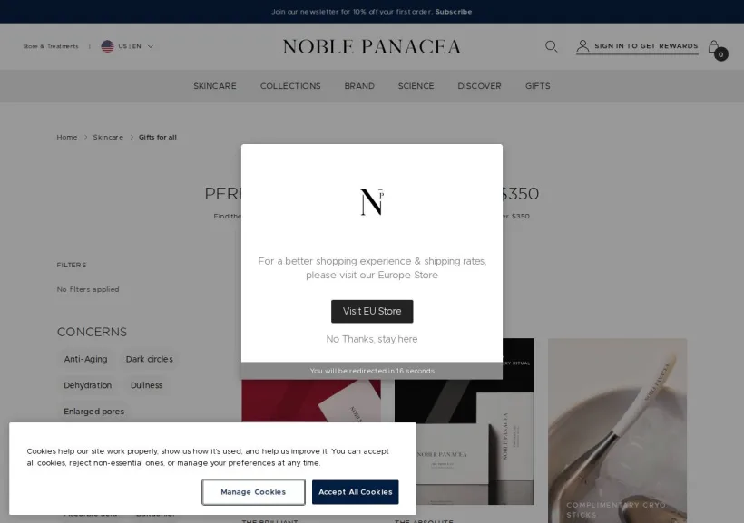 Schermata della pagina offerta di Noble Panacea