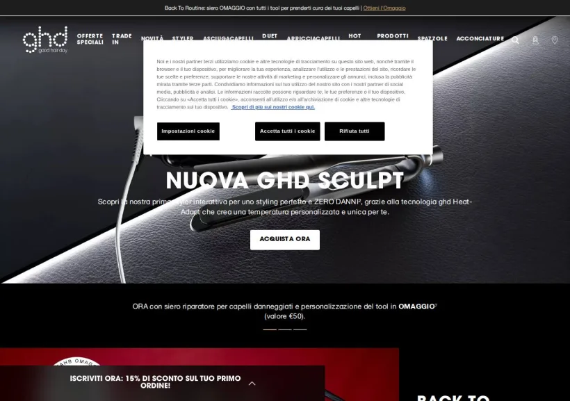 Schermata della pagina offerta di GHD