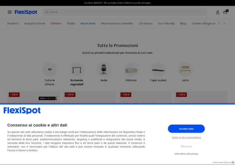 Schermata della pagina offerta di Flexispot