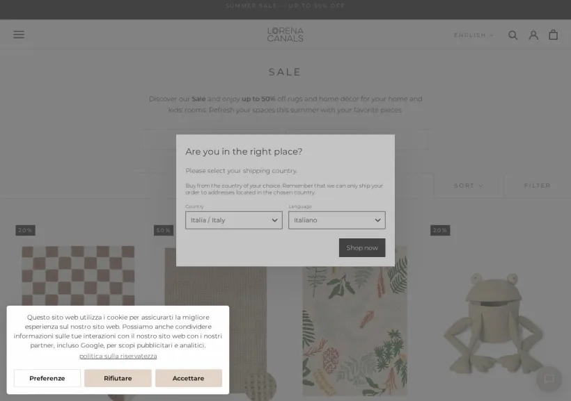 Schermata della pagina offerta di Lorena Canals