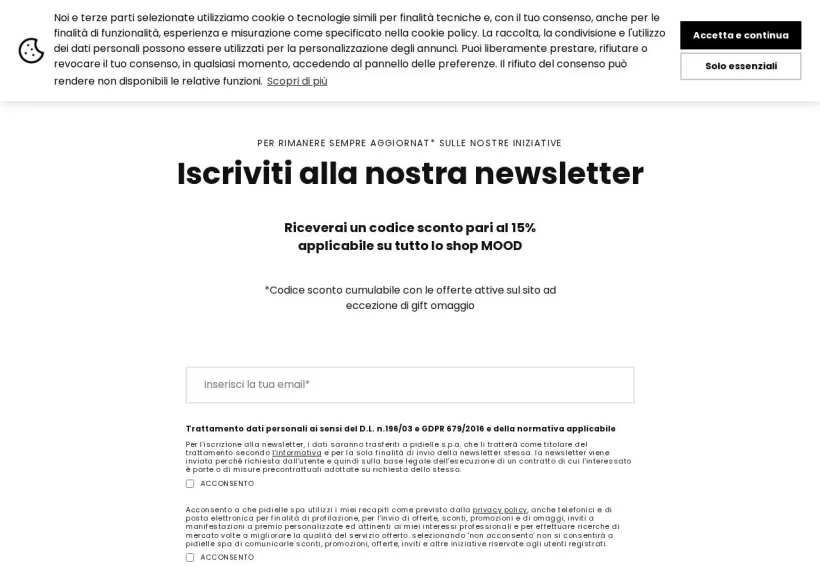 Schermata della pagina offerta di Mood