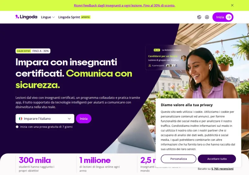 Schermata della pagina offerta di Lingoda