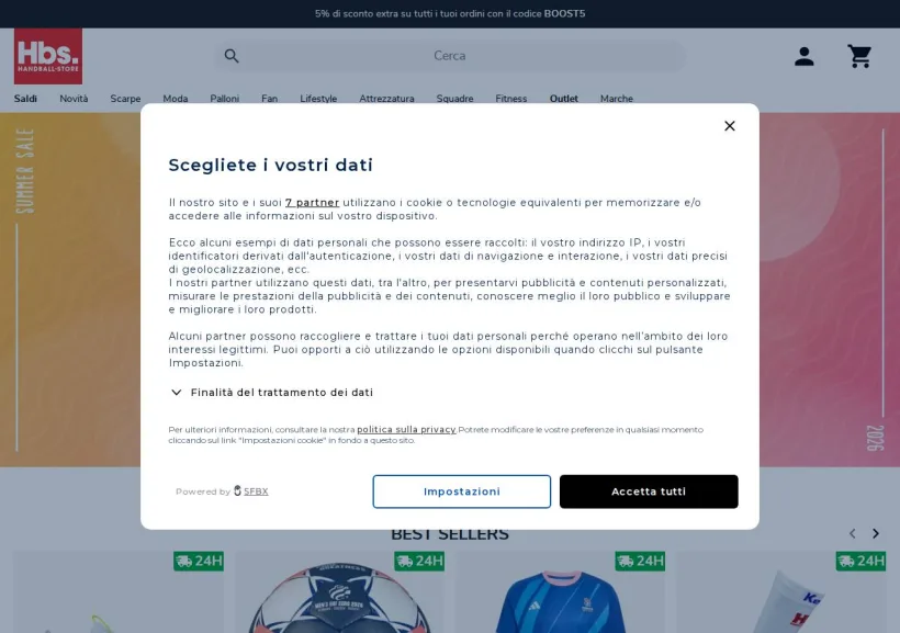 Schermata della pagina offerta di Handball-Store