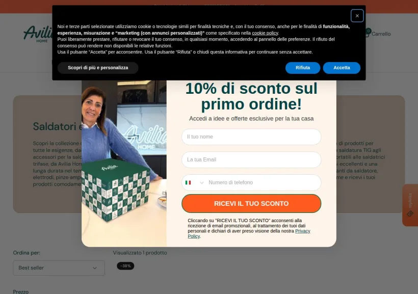 Schermata della pagina offerta di Avilia Home