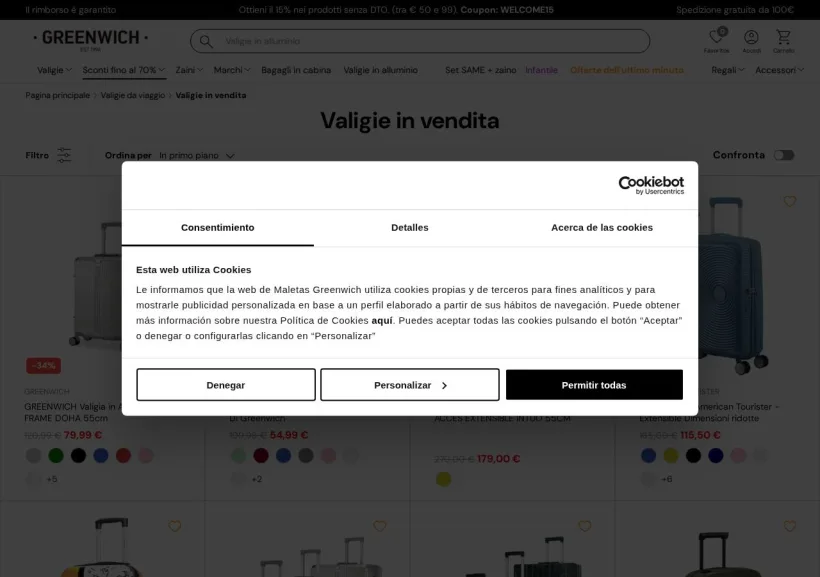 Schermata della pagina offerta di Greenwich