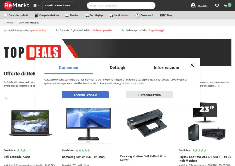 Schermata della pagina offerta di Remarkt