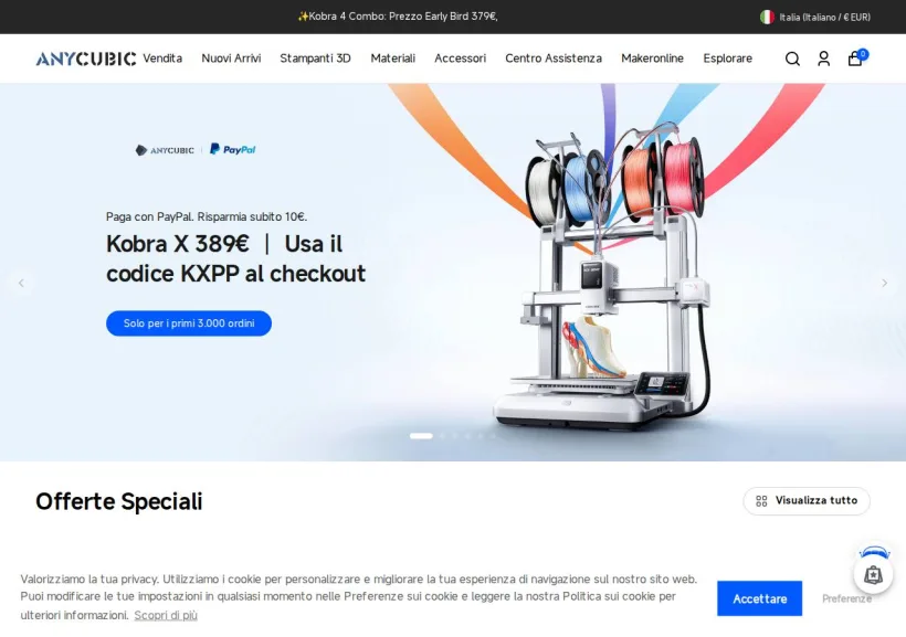 Schermata della pagina offerta di Anycubic
