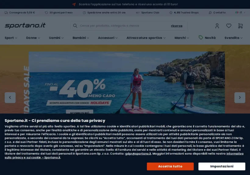 Schermata della pagina offerta di Sportano