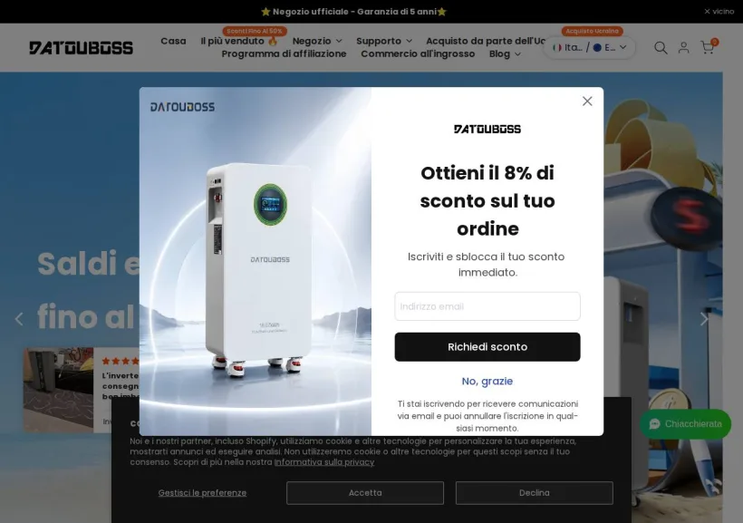 Schermata della pagina offerta di Datouboss