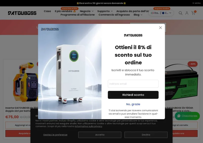 Schermata della pagina offerta di Datouboss