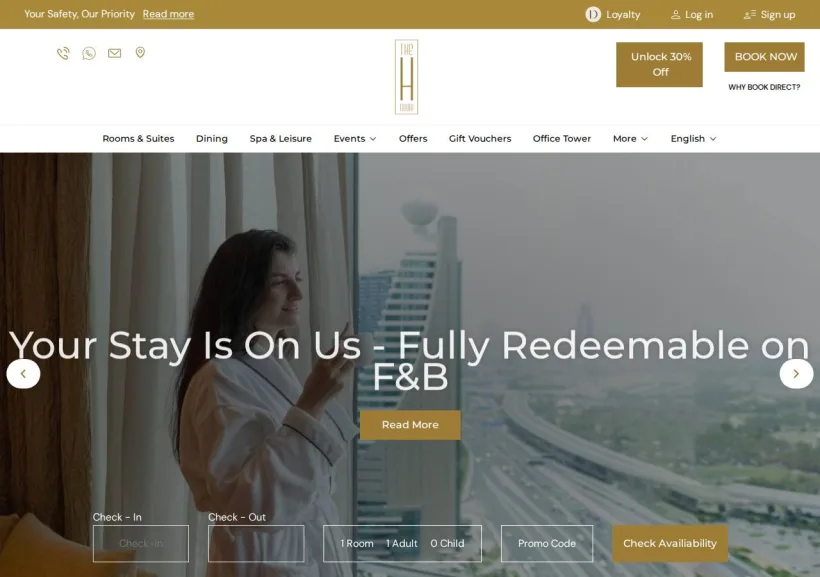 Schermata della pagina offerta di The H Dubai