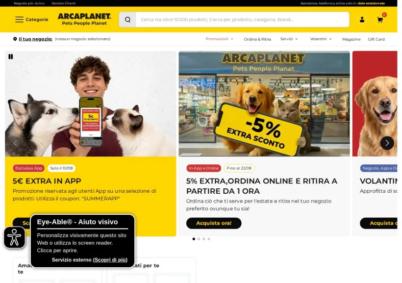 Schermata della pagina offerta di Arcaplanet