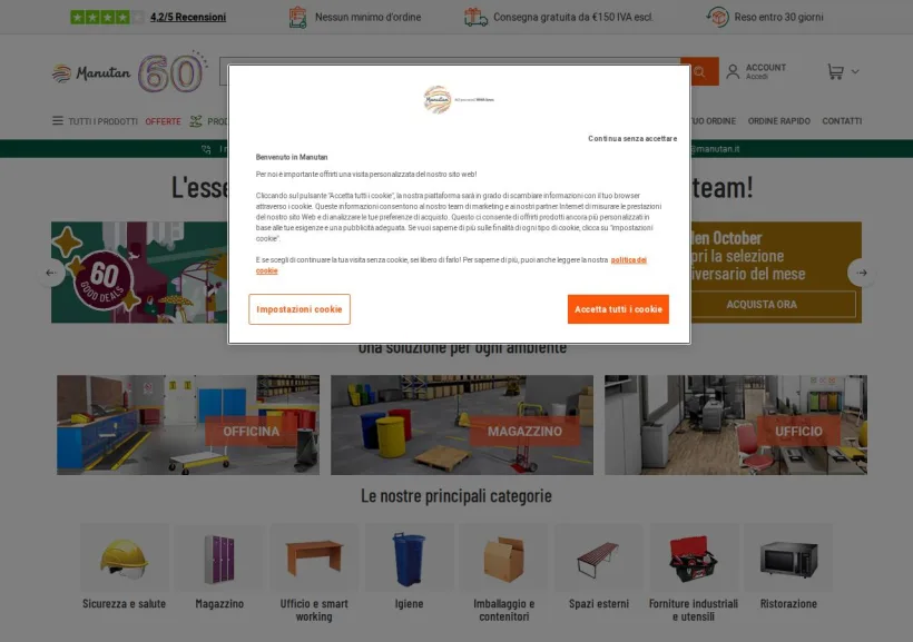 Schermata della pagina offerta di Manutan