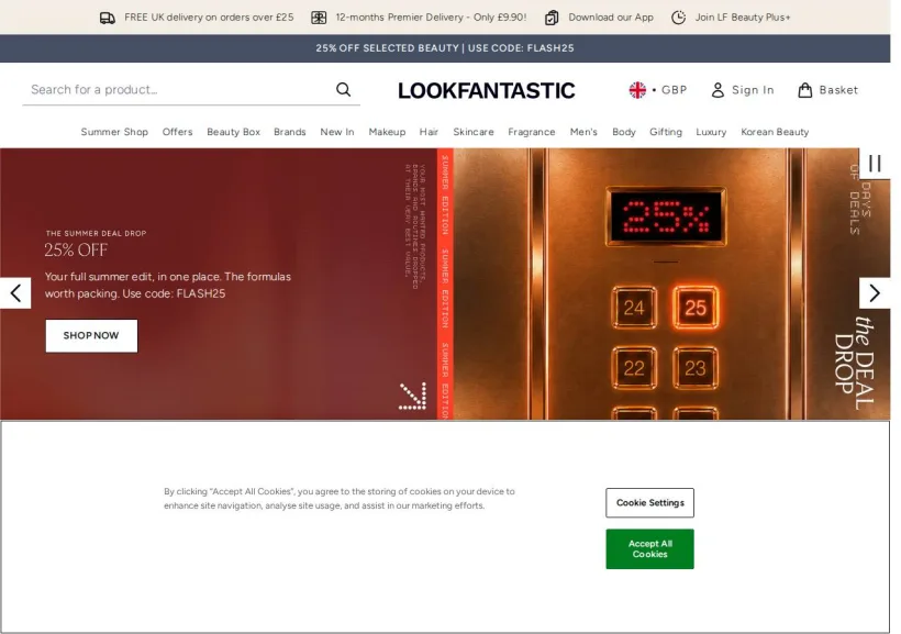 Schermata della pagina offerta di Look Fantastic
