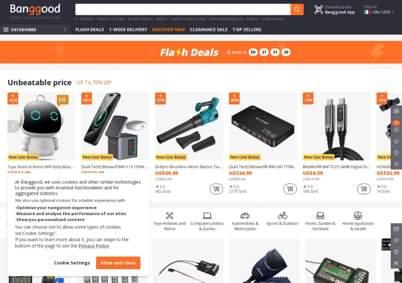 Schermata della pagina offerta di Banggood