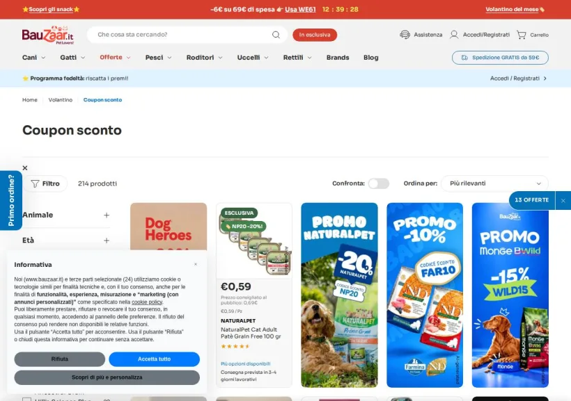 Schermata della pagina offerta di Bauzaar