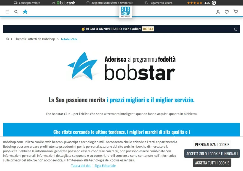 Schermata della pagina offerta di Bobshop
