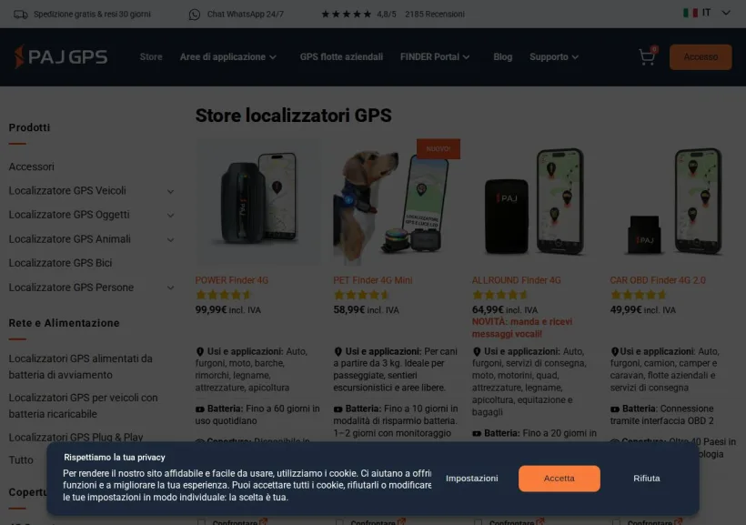 Schermata della pagina offerta di PAJ GPS Italy