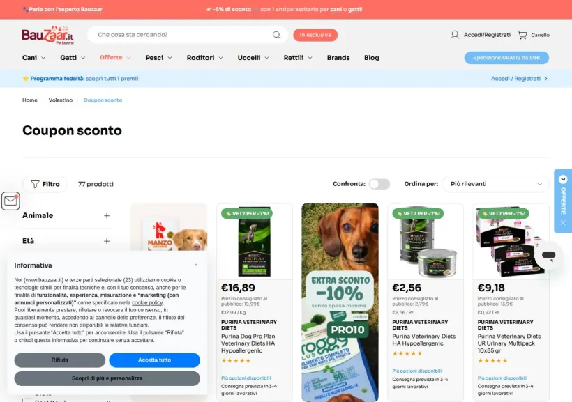 Schermata della pagina offerta di Bauzaar