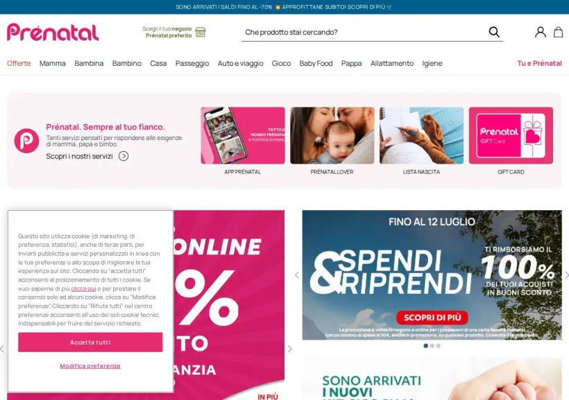Schermata della pagina offerta di Prenatal