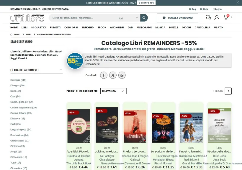 Schermata della pagina offerta di Unilibro