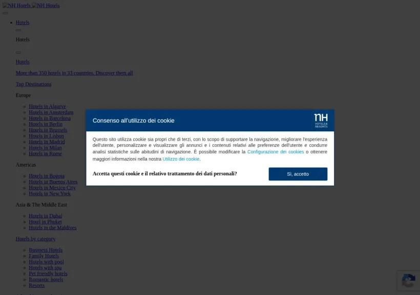 Schermata della pagina offerta di Minor Hotels