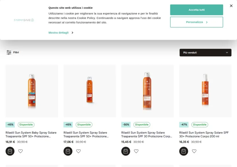 Schermata della pagina offerta di Farmasave
