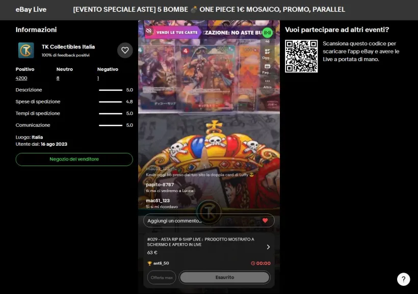 Schermata della pagina offerta di eBay