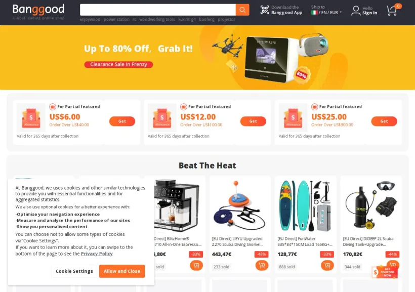 Schermata della pagina offerta di Banggood