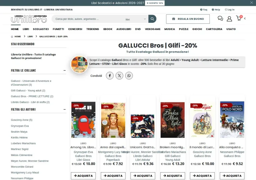 Schermata della pagina offerta di Unilibro