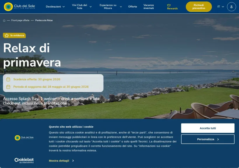 Schermata della pagina offerta di Club del Sole