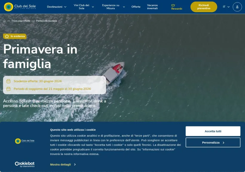 Schermata della pagina offerta di Club del Sole
