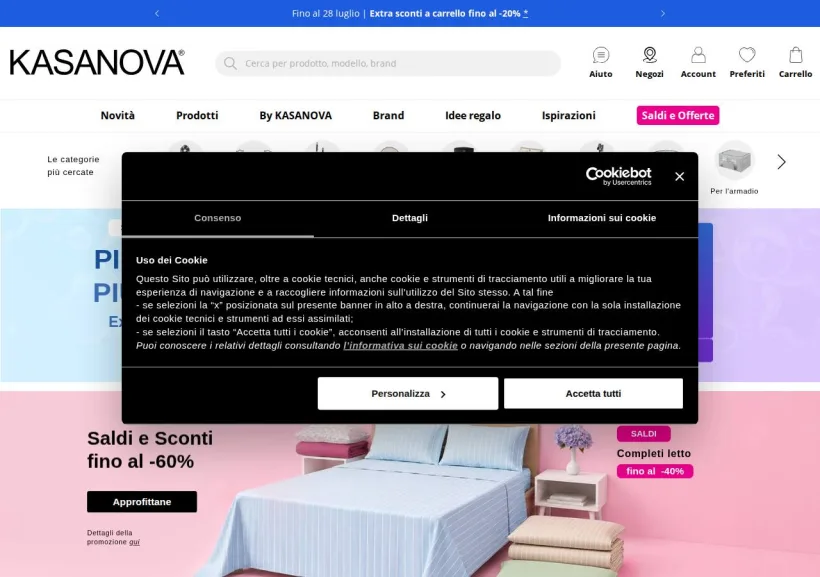 Schermata della pagina offerta di Kasanova
