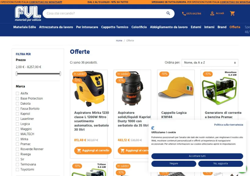 Schermata della pagina offerta di FVL Edilizia