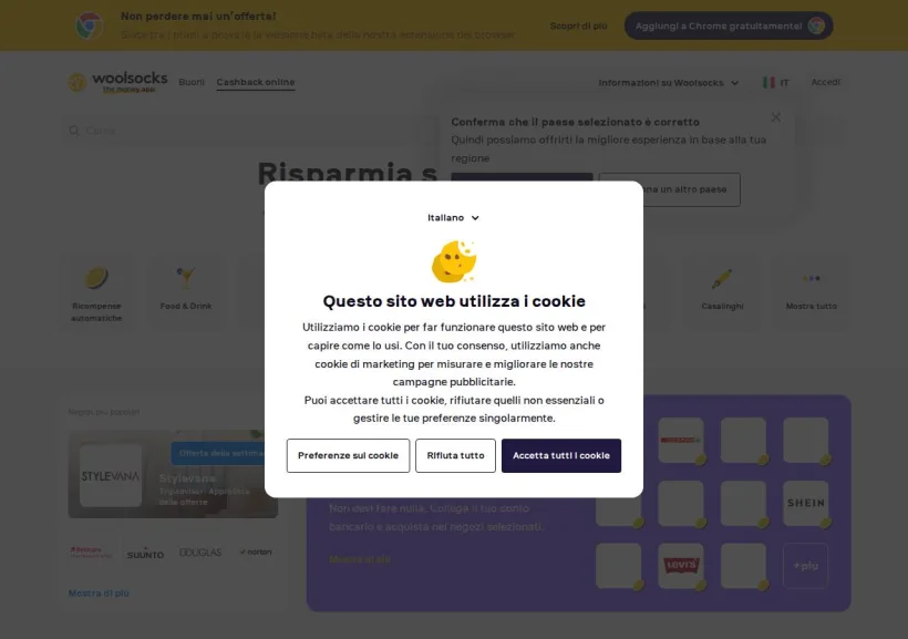Schermata della pagina offerta di Woolsocks