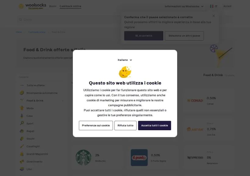 Schermata della pagina offerta di Woolsocks