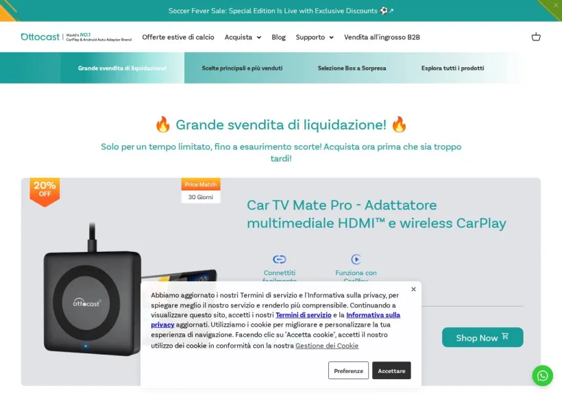 Schermata della pagina offerta di Ottocast