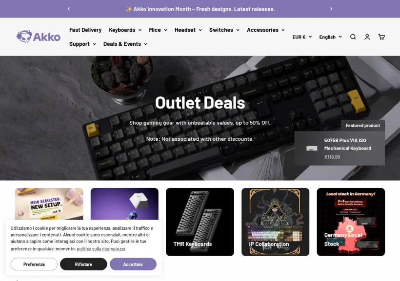 Schermata della pagina offerta di AKKO
