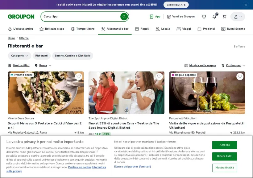 Schermata della pagina offerta di Groupon