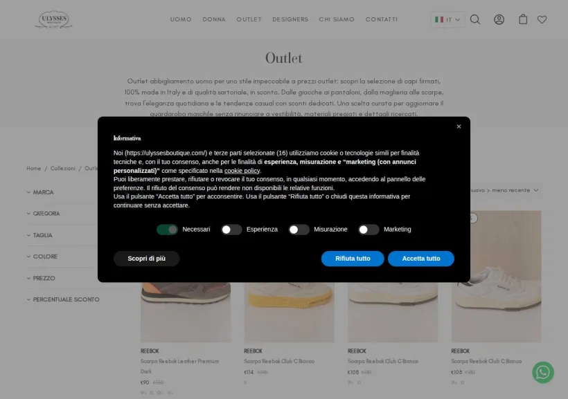 Schermata della pagina offerta di Ulysses Boutique