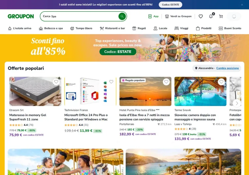 Schermata della pagina offerta di Groupon