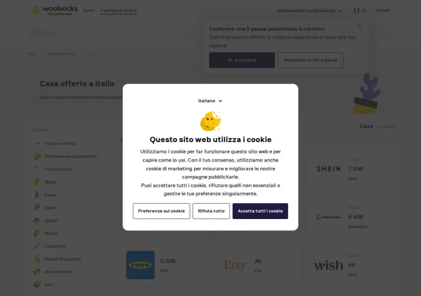 Schermata della pagina offerta di Woolsocks