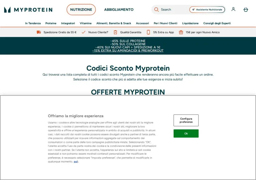 Schermata della pagina offerta di MyProtein