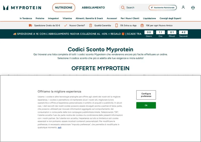 Schermata della pagina offerta di MyProtein