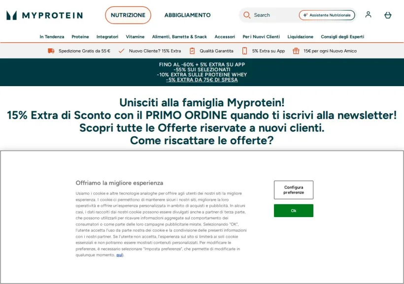 Schermata della pagina offerta di MyProtein