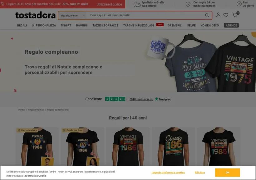 Schermata della pagina offerta di Tostadora