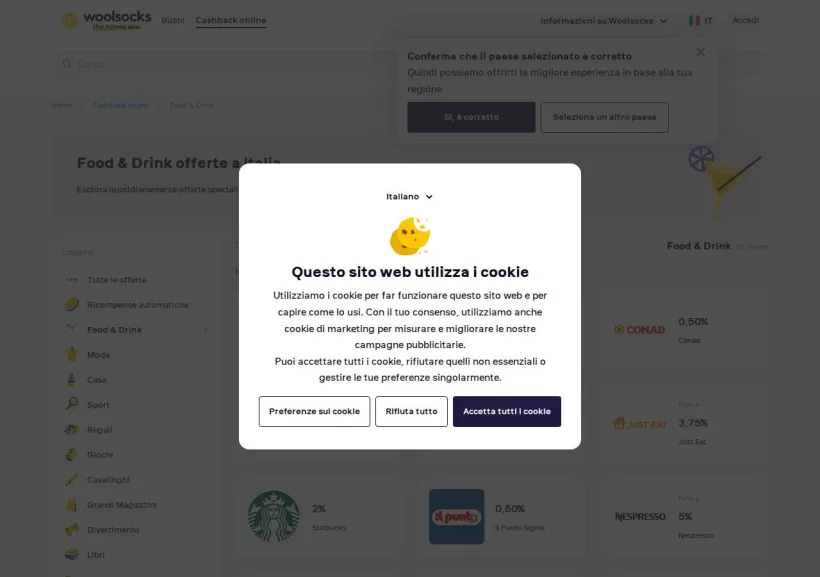 Schermata della pagina offerta di Woolsocks